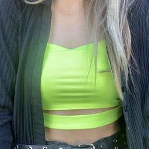 Small neon yellow crop top tank with stomach cut out